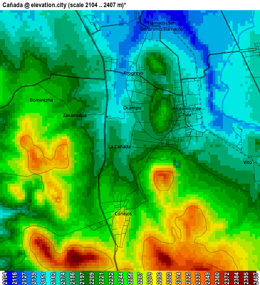 Cañada elevation map