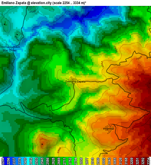 Emiliano Zapata elevation map