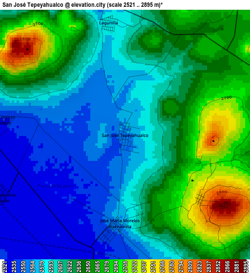 San José Tepeyahualco elevation map