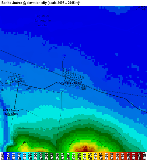 Benito Juárez elevation map