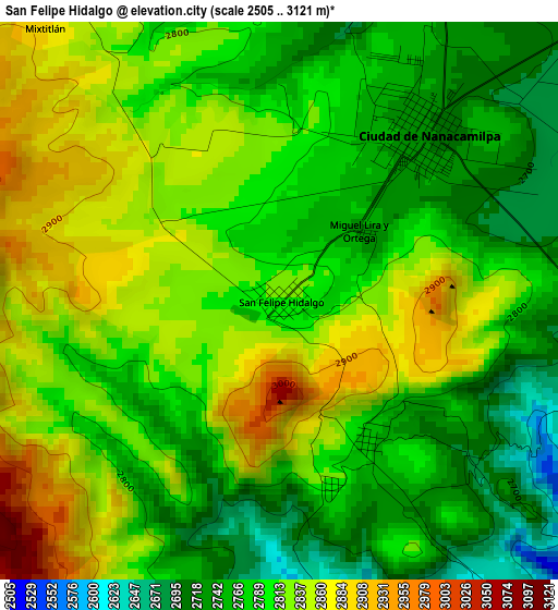 San Felipe Hidalgo elevation map