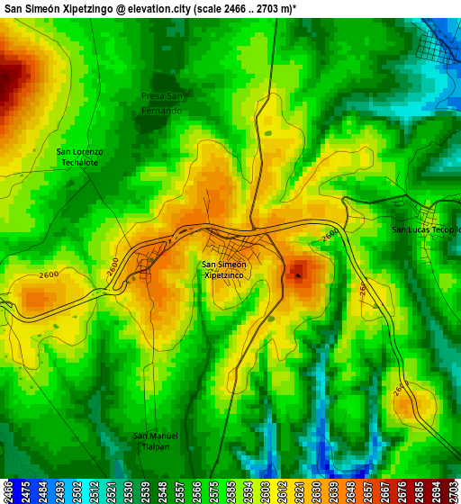 San Simeón Xipetzingo elevation map