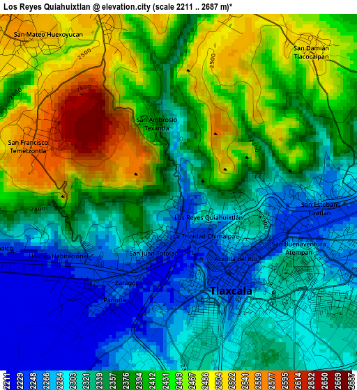 Los Reyes Quiahuixtlan elevation map