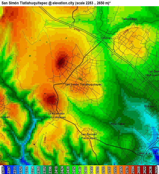 San Simón Tlatlahuquitepec elevation map