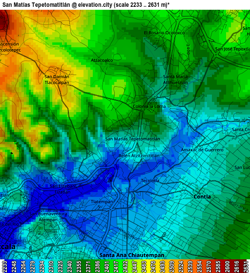 San Matías Tepetomatitlán elevation map