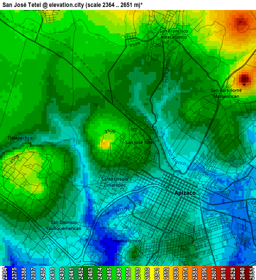 San José Tetel elevation map
