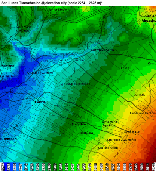 San Lucas Tlacochcalco elevation map