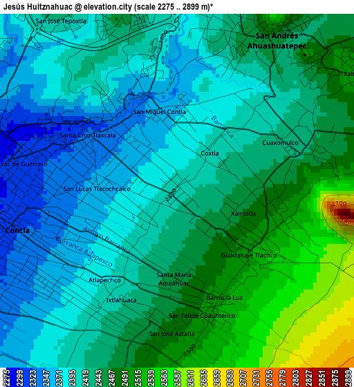 Jesús Huitznahuac elevation map