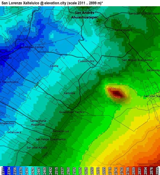 San Lorenzo Xaltelulco elevation map