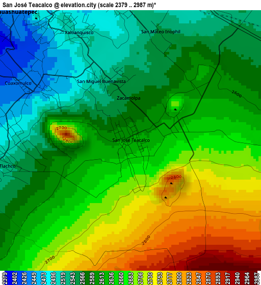 San José Teacalco elevation map
