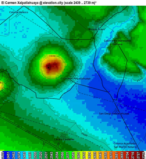 El Carmen Xalpatlahuaya elevation map