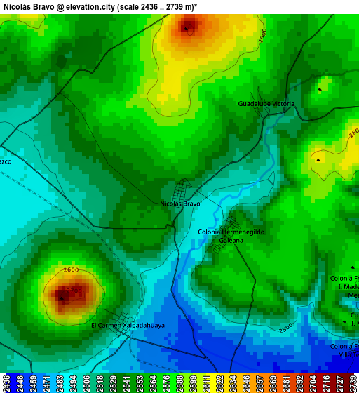 Nicolás Bravo elevation map