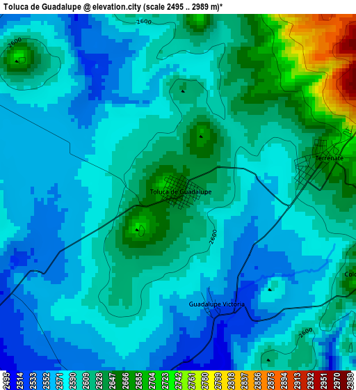 Toluca de Guadalupe elevation map