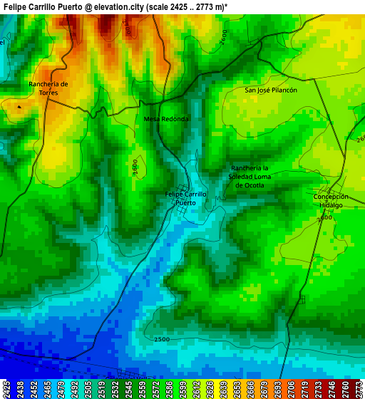 Felipe Carrillo Puerto elevation map