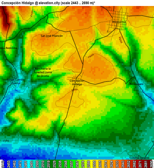 Concepción Hidalgo elevation map