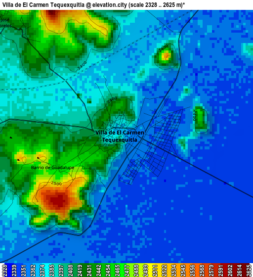 Villa de El Carmen Tequexquitla elevation map