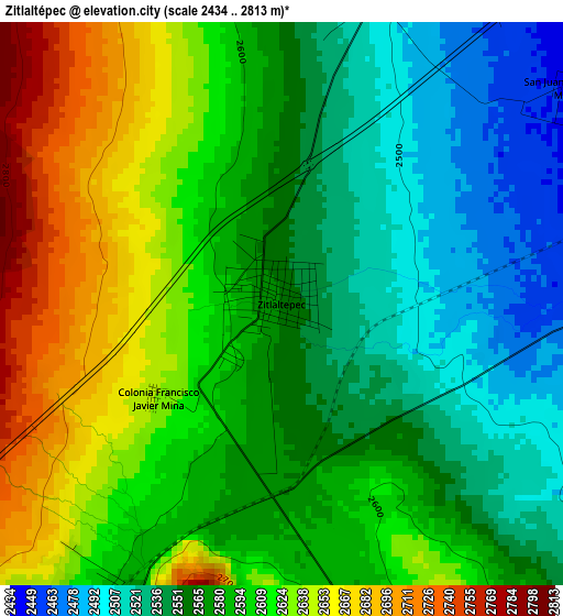 Zitlaltépec elevation map