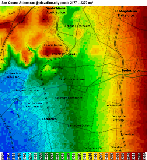 San Cosme Atlamaxac elevation map