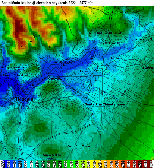 Santa María Ixtulco elevation map