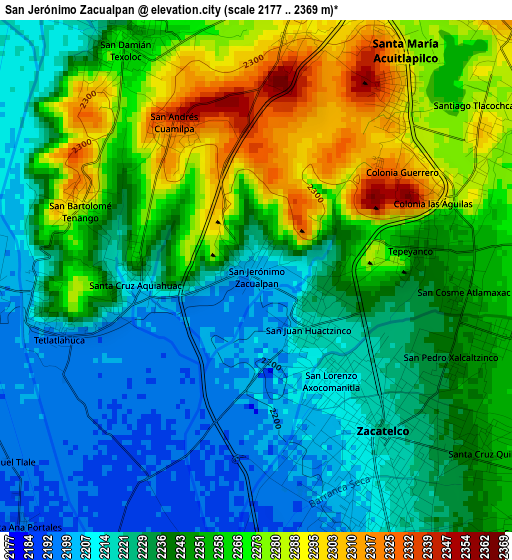 San Jerónimo Zacualpan elevation map