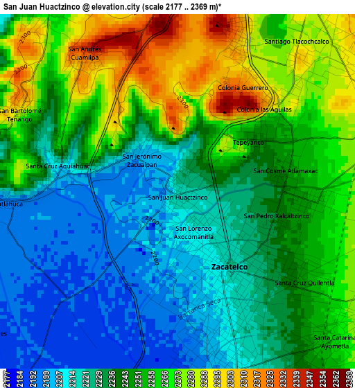 San Juan Huactzinco elevation map