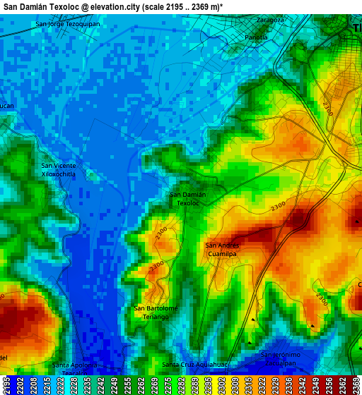 San Damián Texoloc elevation map