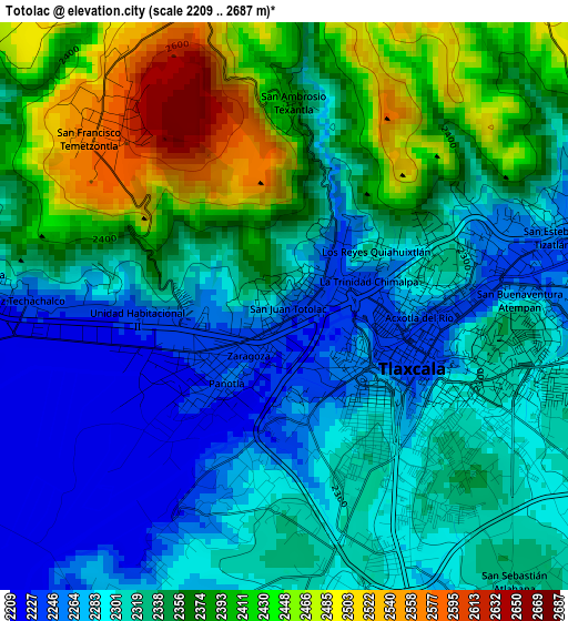 Totolac elevation map