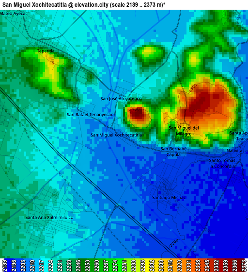 San Miguel Xochitecatitla elevation map