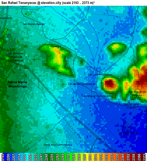 San Rafael Tenanyecac elevation map