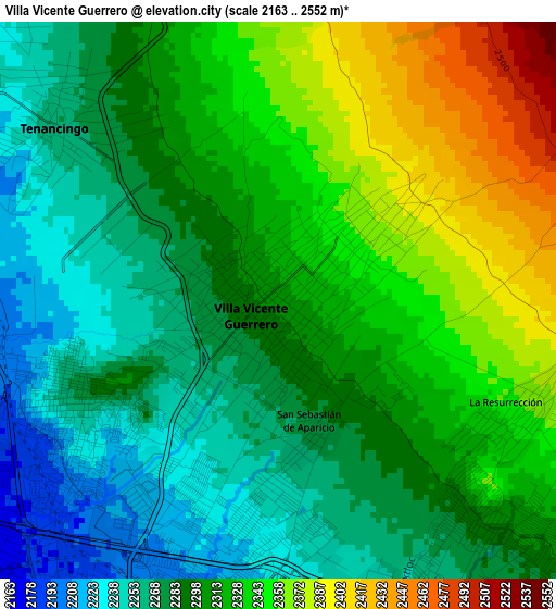 Villa Vicente Guerrero elevation map