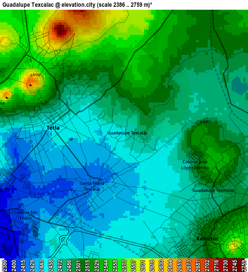 Guadalupe Texcalac elevation map