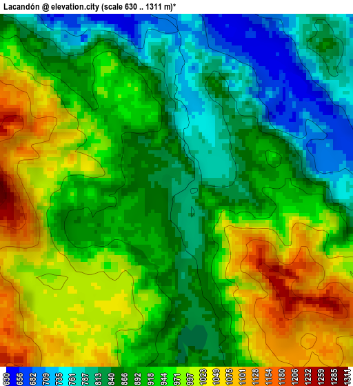 Lacandón elevation map