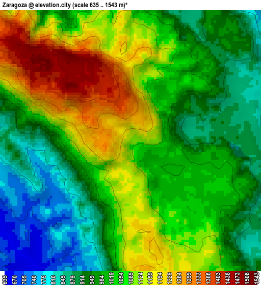 Zaragoza elevation map