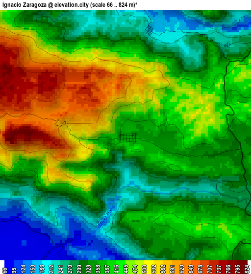 Ignacio Zaragoza elevation map