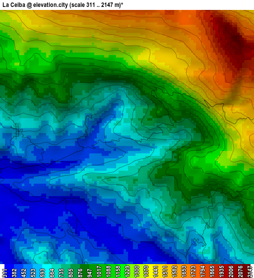 La Ceiba elevation map