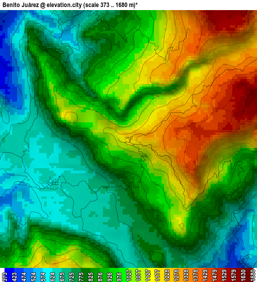 Benito Juárez elevation map