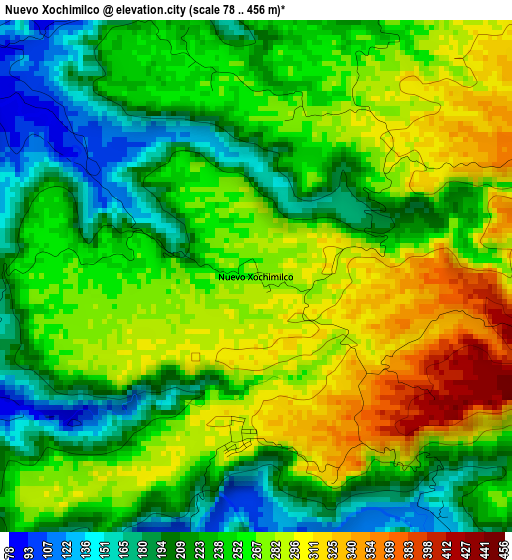 Nuevo Xochimilco elevation map