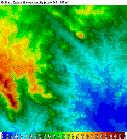 Emiliano Zapata elevation map