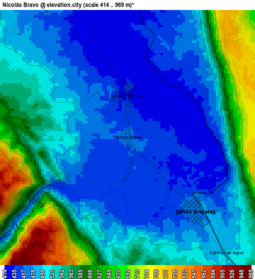 Nicolás Bravo elevation map