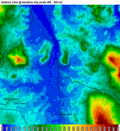 América Libre elevation map