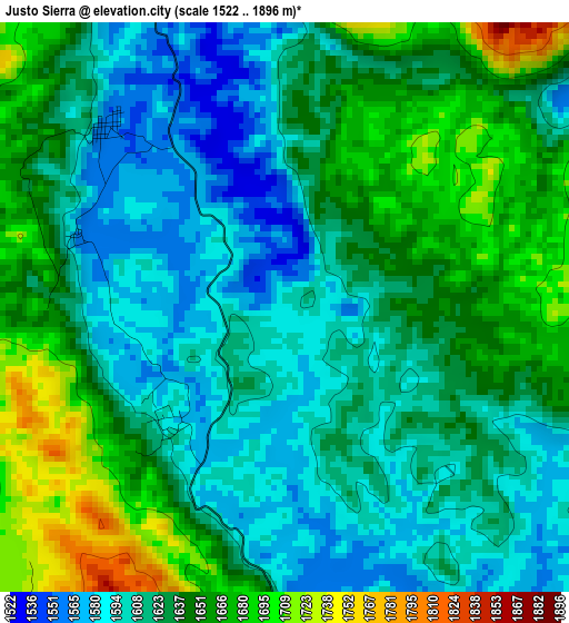 Justo Sierra elevation map