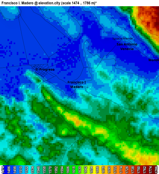 Francisco I. Madero elevation map