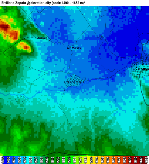 Emiliano Zapata elevation map