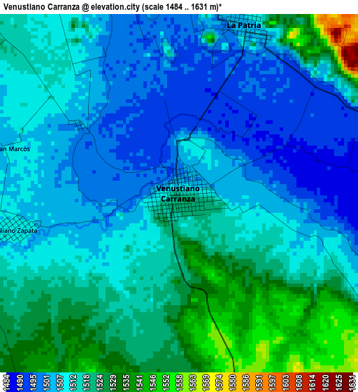 Venustiano Carranza elevation map