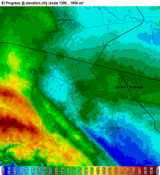 El Progreso elevation map