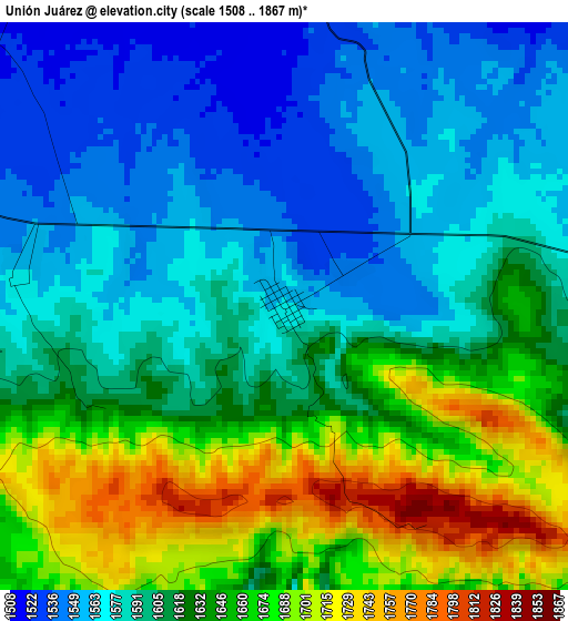 Unión Juárez elevation map