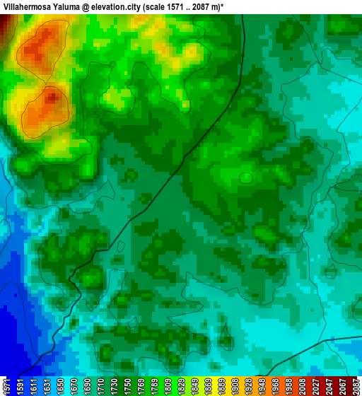 Villahermosa Yaluma elevation map