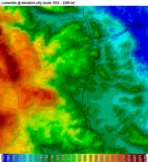 Lomantán elevation map