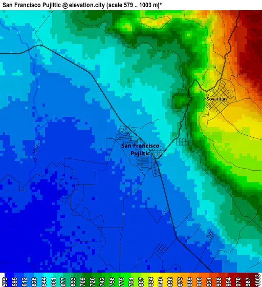San Francisco Pujiltic elevation map