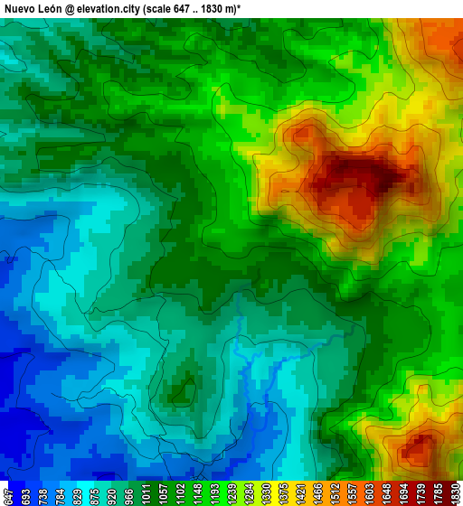 Nuevo León elevation map